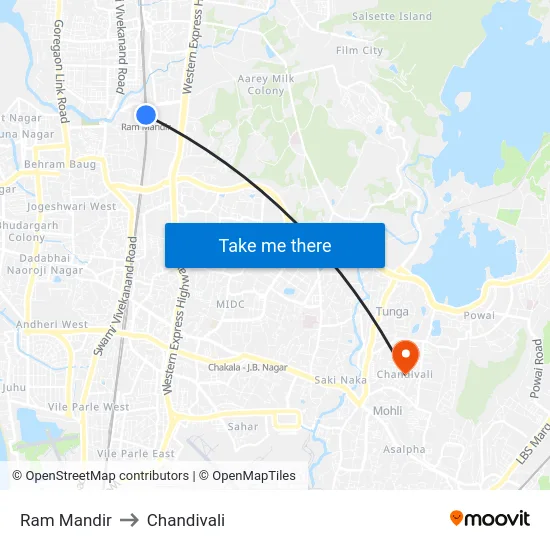 Ram Mandir to Chandivali map