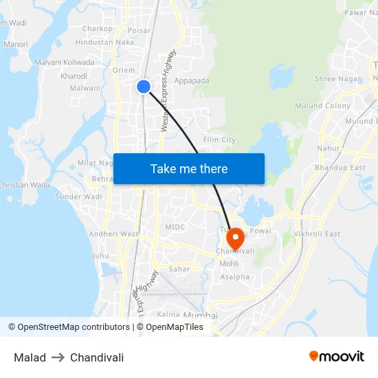 Malad to Chandivali map