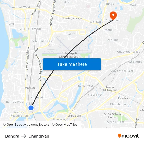 Bandra to Chandivali map