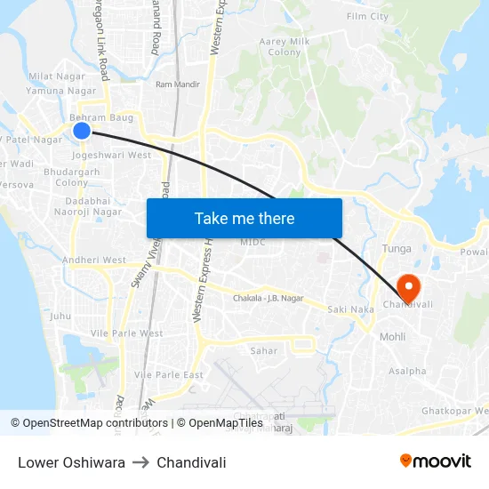 Lower Oshiwara to Chandivali map