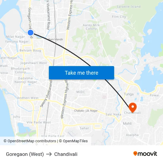Goregaon (West) to Chandivali map