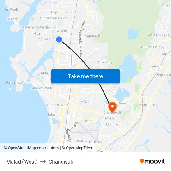 Malad (West) to Chandivali map