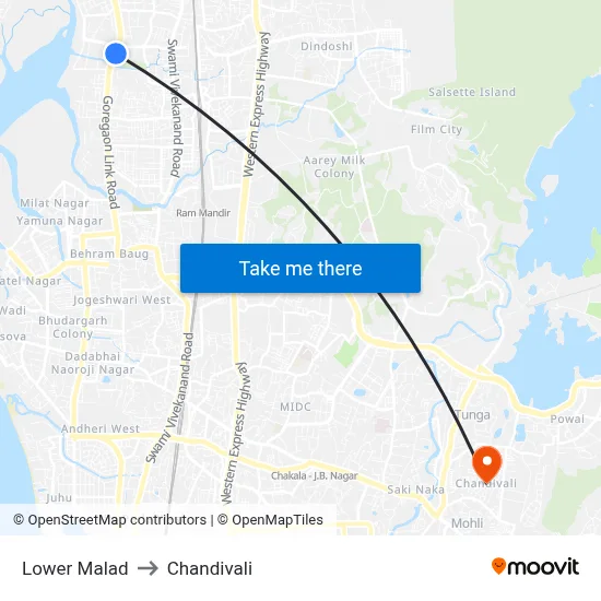 Lower Malad to Chandivali map