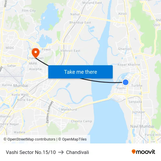 Vashi Sector No.15/10 to Chandivali map