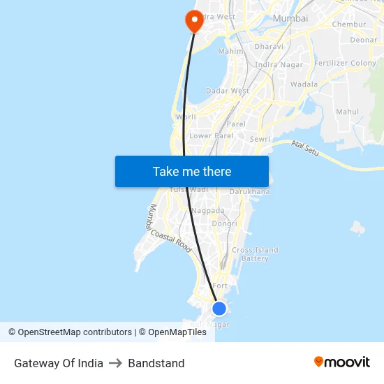 गेटवे ऑफ इंडिया to बैंडस्टैंड map