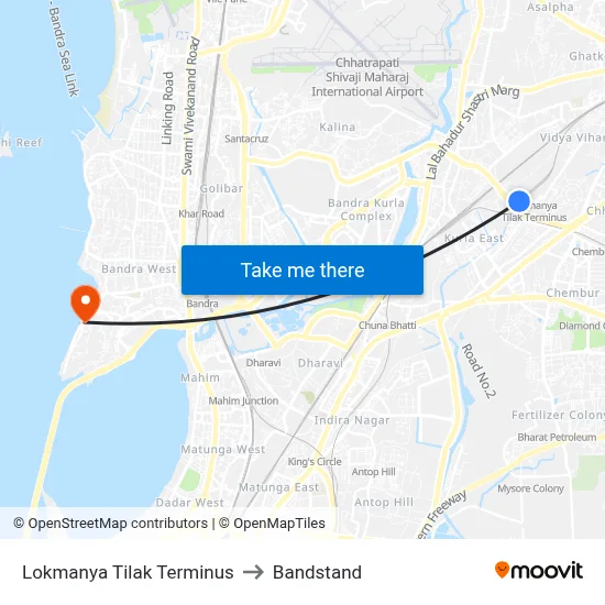 Lokmanya Tilak Terminus to Bandstand map