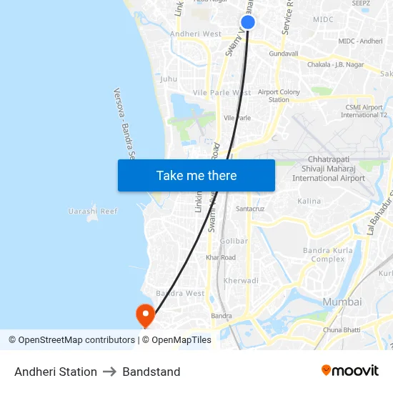 Andheri Station to Bandstand map