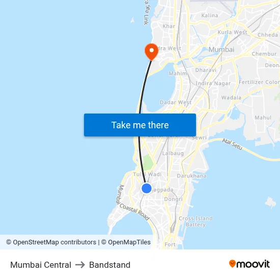 Mumbai Central to Bandstand map