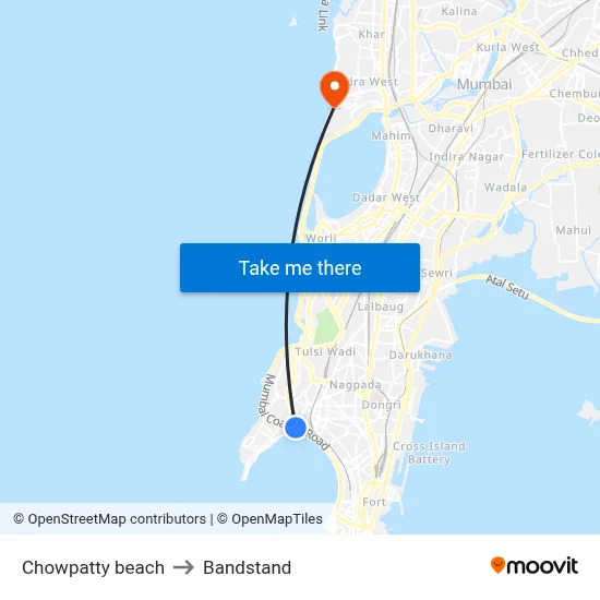 Chowpatty beach to Bandstand map