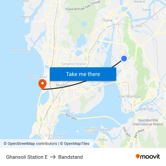 Ghansoli Station E to Bandstand map
