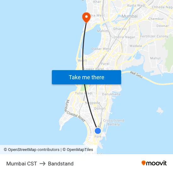 मुंबई सीएसटी to बैंडस्टैंड map