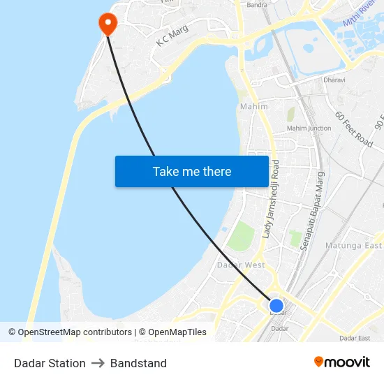 Dadar Station to Bandstand map