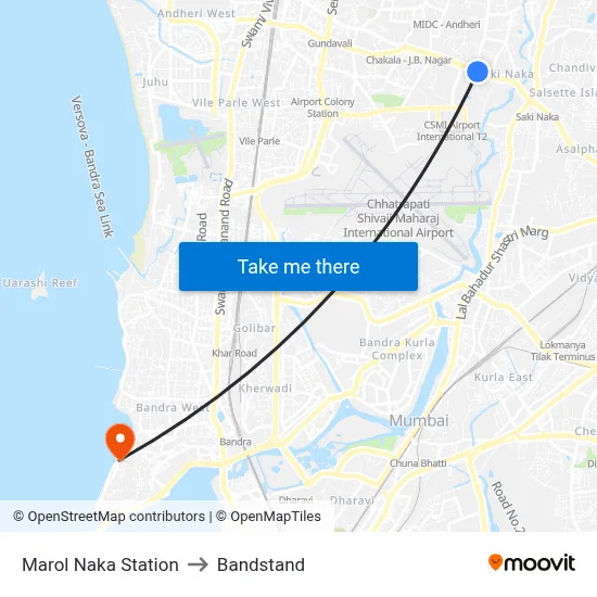 Marol Naka Station to Bandstand map