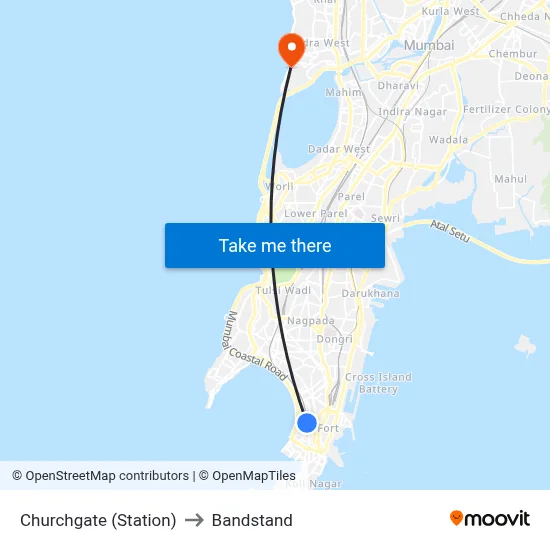 Churchgate (Station) to Bandstand map