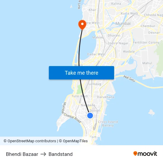 Bhendi Bazaar to Bandstand map
