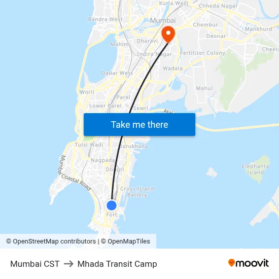Mumbai CST to Mhada Transit Camp map