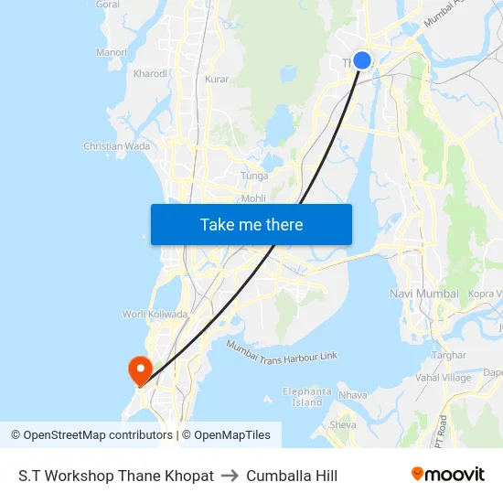 S.T Workshop Thane Khopat to Cumballa Hill map
