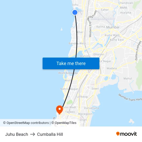 Juhu Beach to Cumballa Hill map