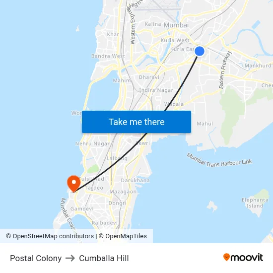 Postal Colony to Cumballa Hill map