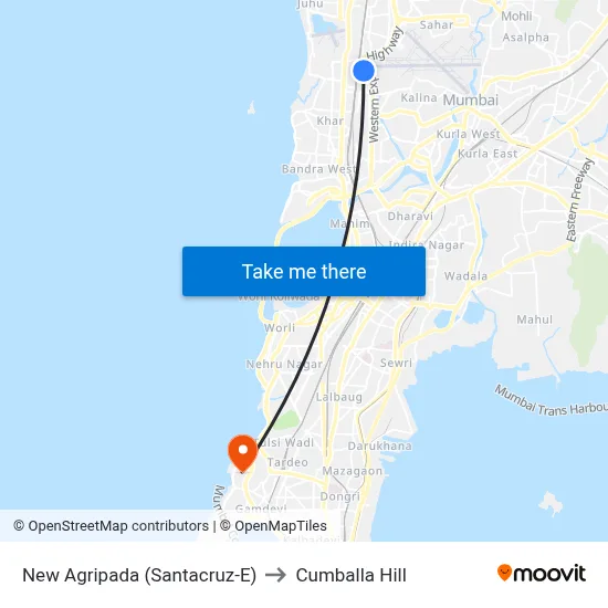 New Agripada (Santacruz-E) to Cumballa Hill map