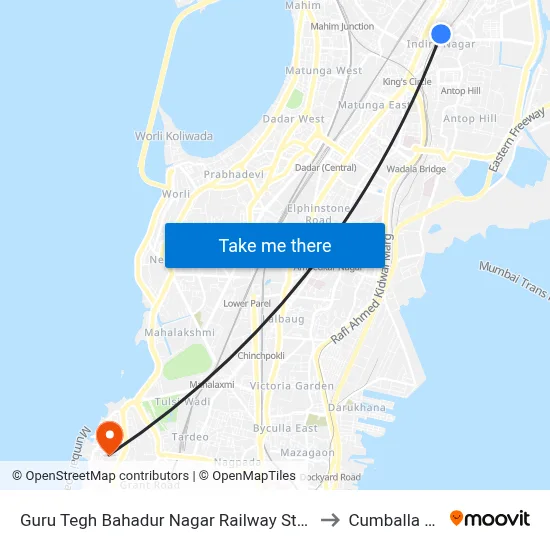 Guru Tegh Bahadur Nagar Railway Station to Cumballa Hill map