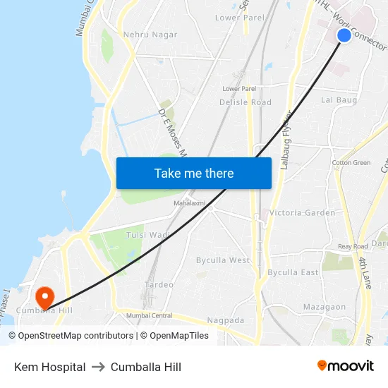 Kem Hospital to Cumballa Hill map