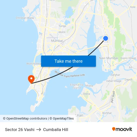 Sector 26 Vashi to Cumballa Hill map