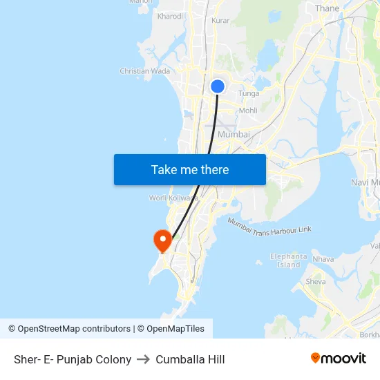 Sher- E- Punjab Colony to Cumballa Hill map