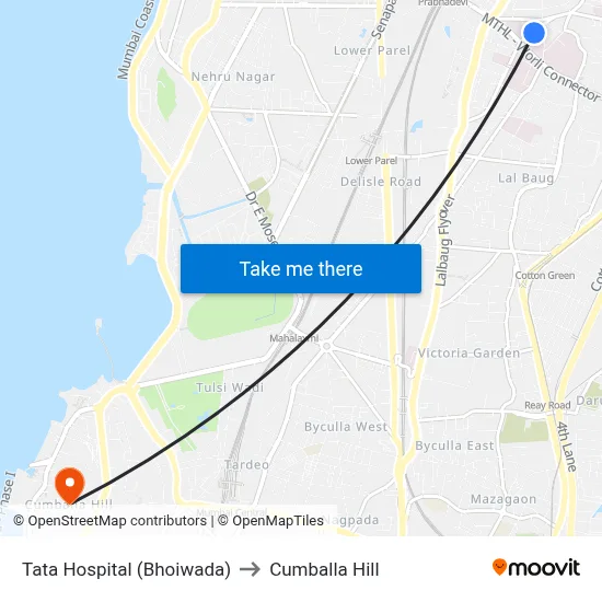 Tata Hospital (Bhoiwada) to Cumballa Hill map
