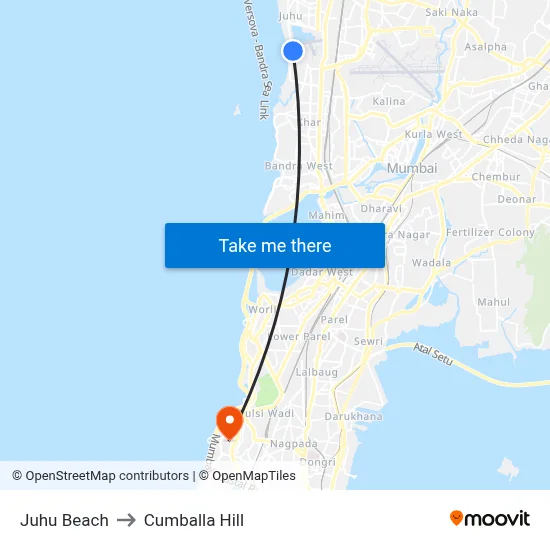 Juhu Beach to Cumballa Hill map