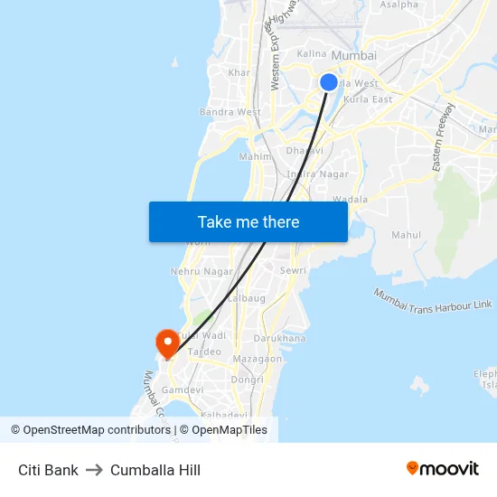 Citi Bank to Cumballa Hill map