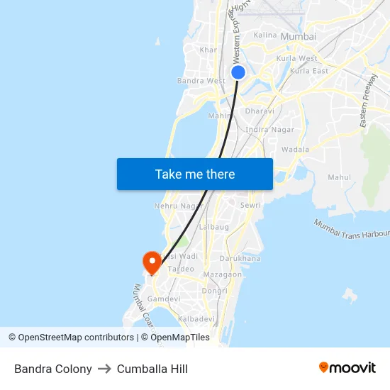 Bandra Colony to Cumballa Hill map