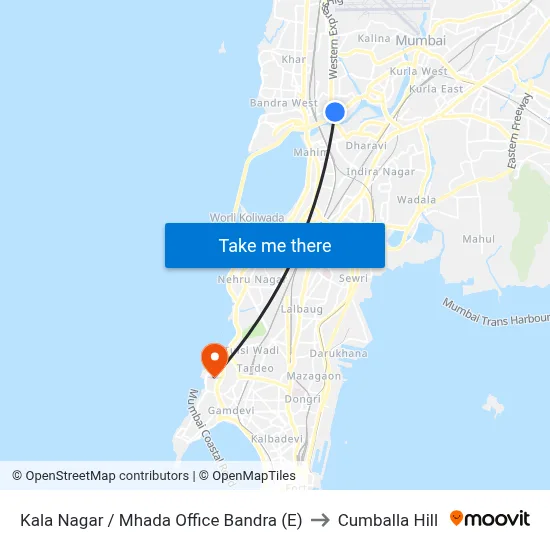 Kala Nagar / Mhada Office Bandra (E) to Cumballa Hill map
