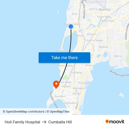 Holi Family Hospital to Cumballa Hill map
