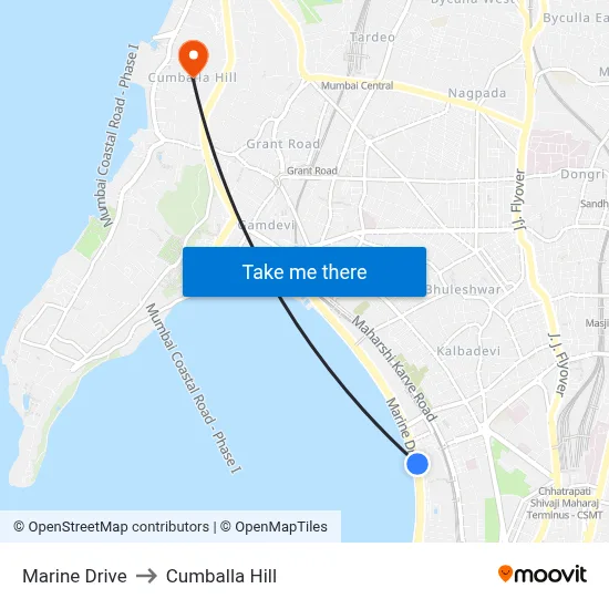 Marine Drive to Cumballa Hill map