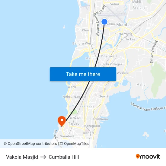 Vakola Masjid to Cumballa Hill map