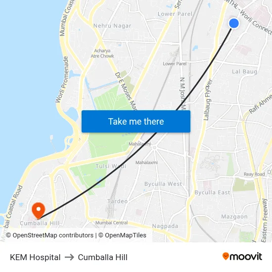 KEM Hospital to Cumballa Hill map