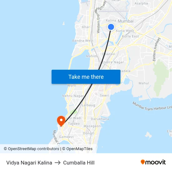 Vidya Nagari Kalina to Cumballa Hill map