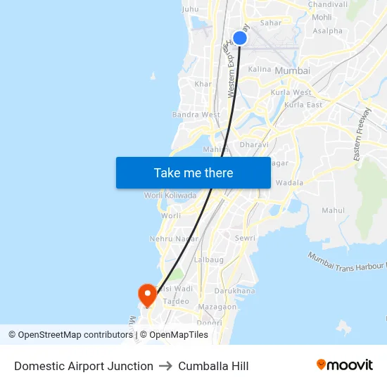 Domestic Airport Junction to Cumballa Hill map