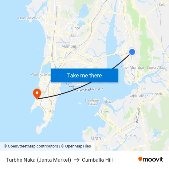 Turbhe Naka (Janta Market) to Cumballa Hill map