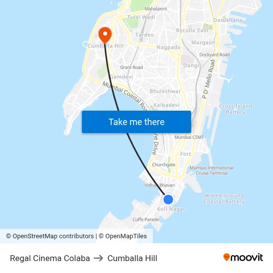 Regal Cinema Colaba to Cumballa Hill map