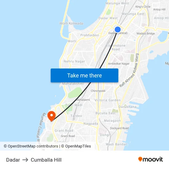 Dadar to Cumballa Hill map