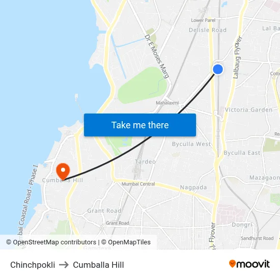 Chinchpokli to Cumballa Hill map