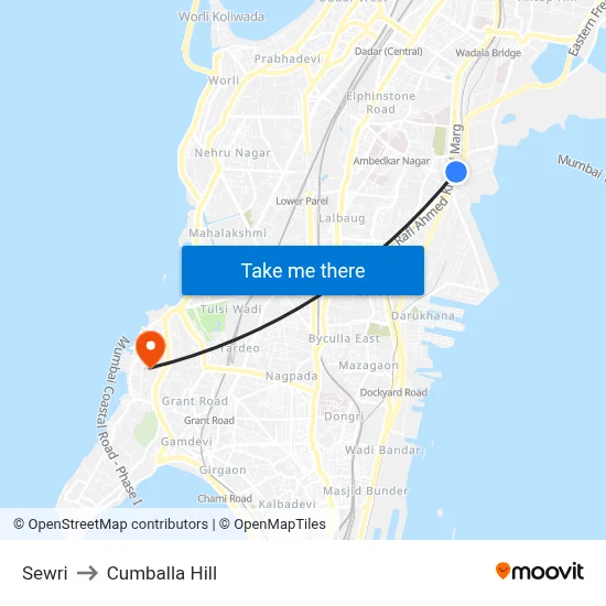 Sewri to Cumballa Hill map