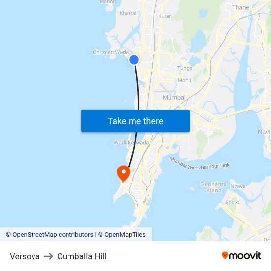 Versova to Cumballa Hill map
