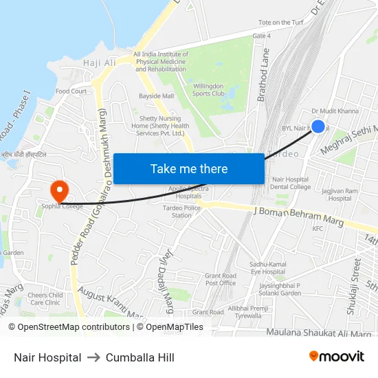 Nair Hospital to Cumballa Hill map