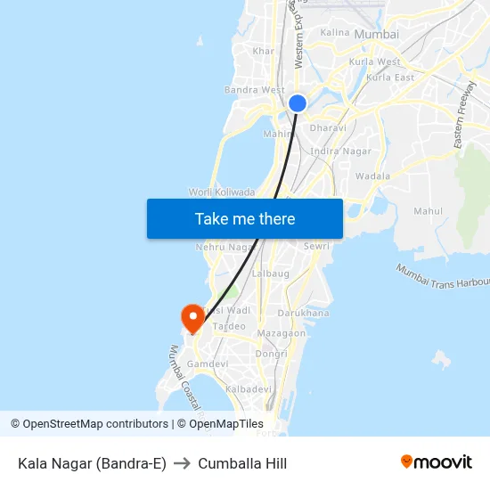 Kala Nagar (Bandra-E) to Cumballa Hill map