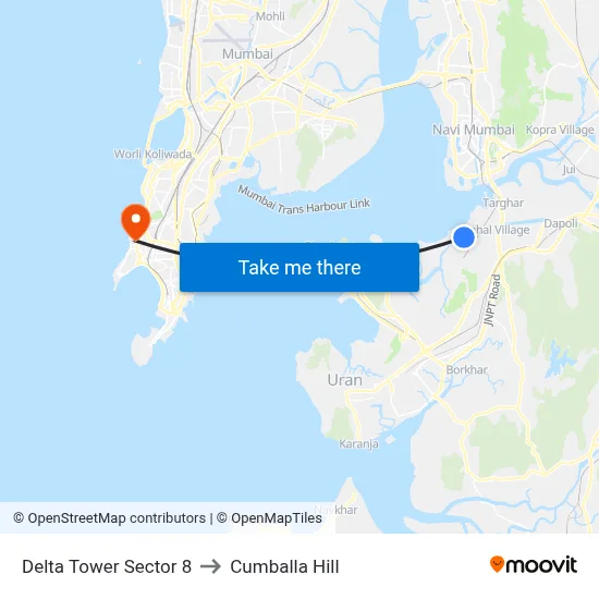 Delta Tower Sector 8 to Cumballa Hill map