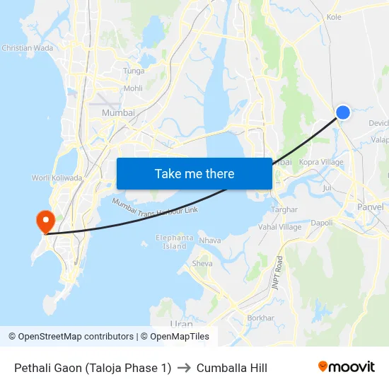 Pethali Gaon (Taloja Phase 1) to Cumballa Hill map