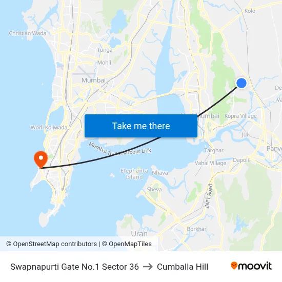 Swapnapurti Gate No.1 Sector 36 to Cumballa Hill map